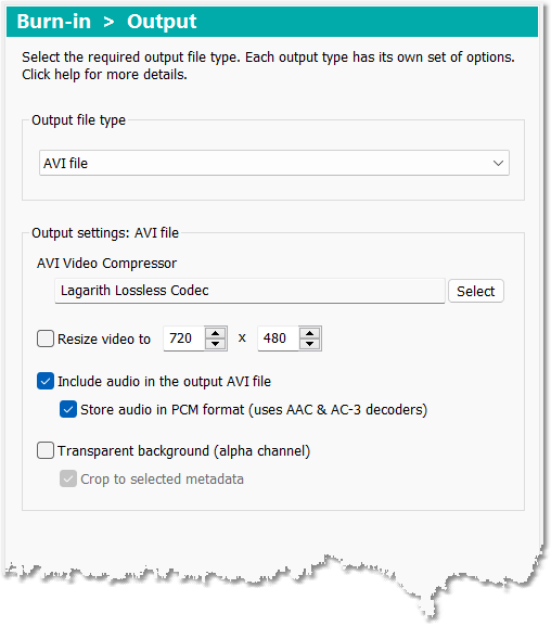Output settings: AVI file